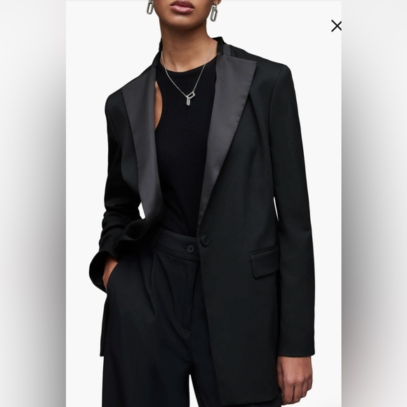 ALLSAINTS Sofia Satin Trim Blazer SZ 4 - Picture 2 of 3